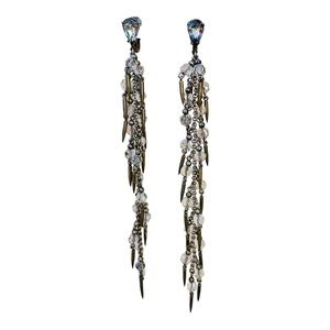 Silver Tone Chain & Textured Round Bead Ethereal Chandelier Drop Earrings
